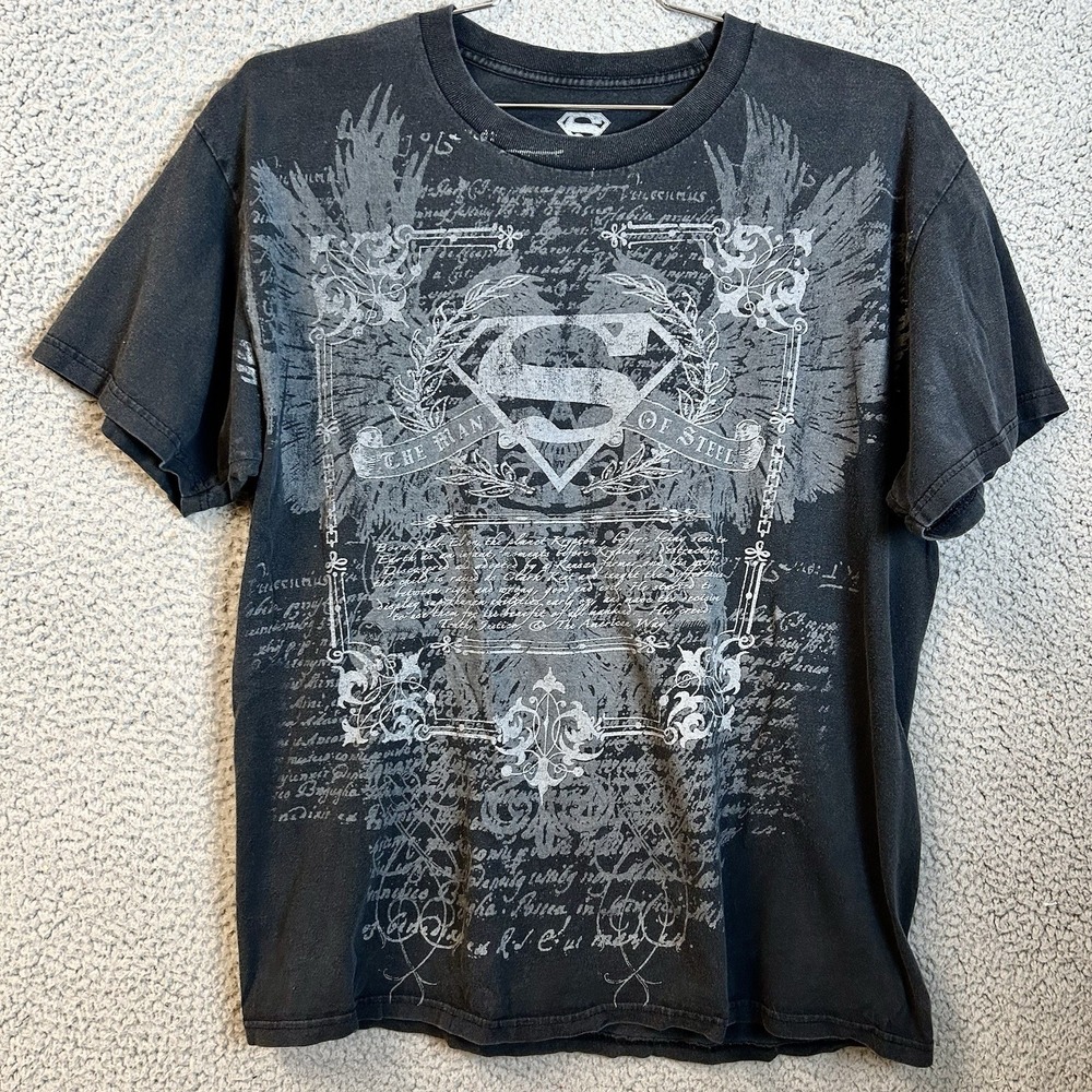 Superman Dc Comics Man Of Steel T Shirt Faded Black Size Large